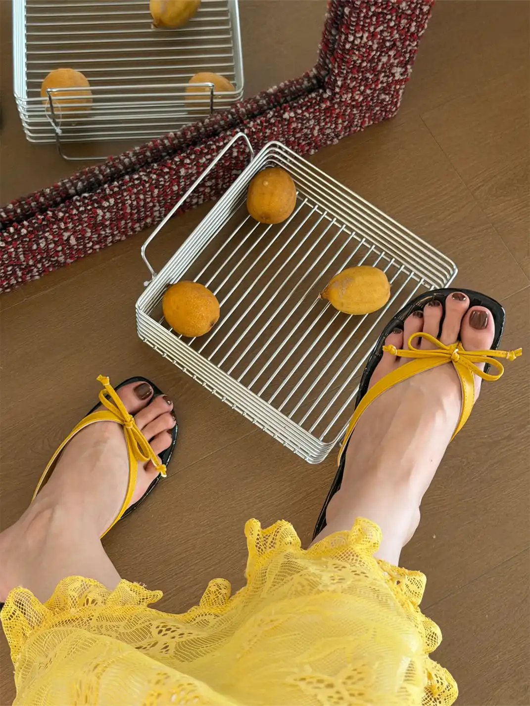 Inthemirror | Square Toe Bow High Heel Thong Sandals