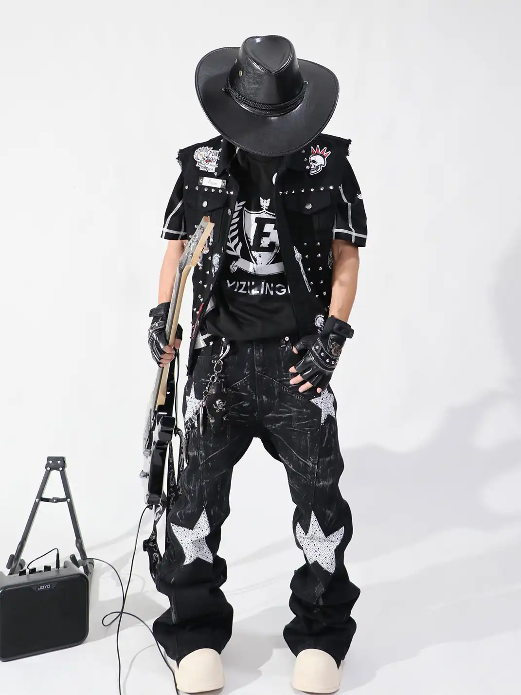 YIZILINGF | Rhinestone Pentagram Flare Jeans