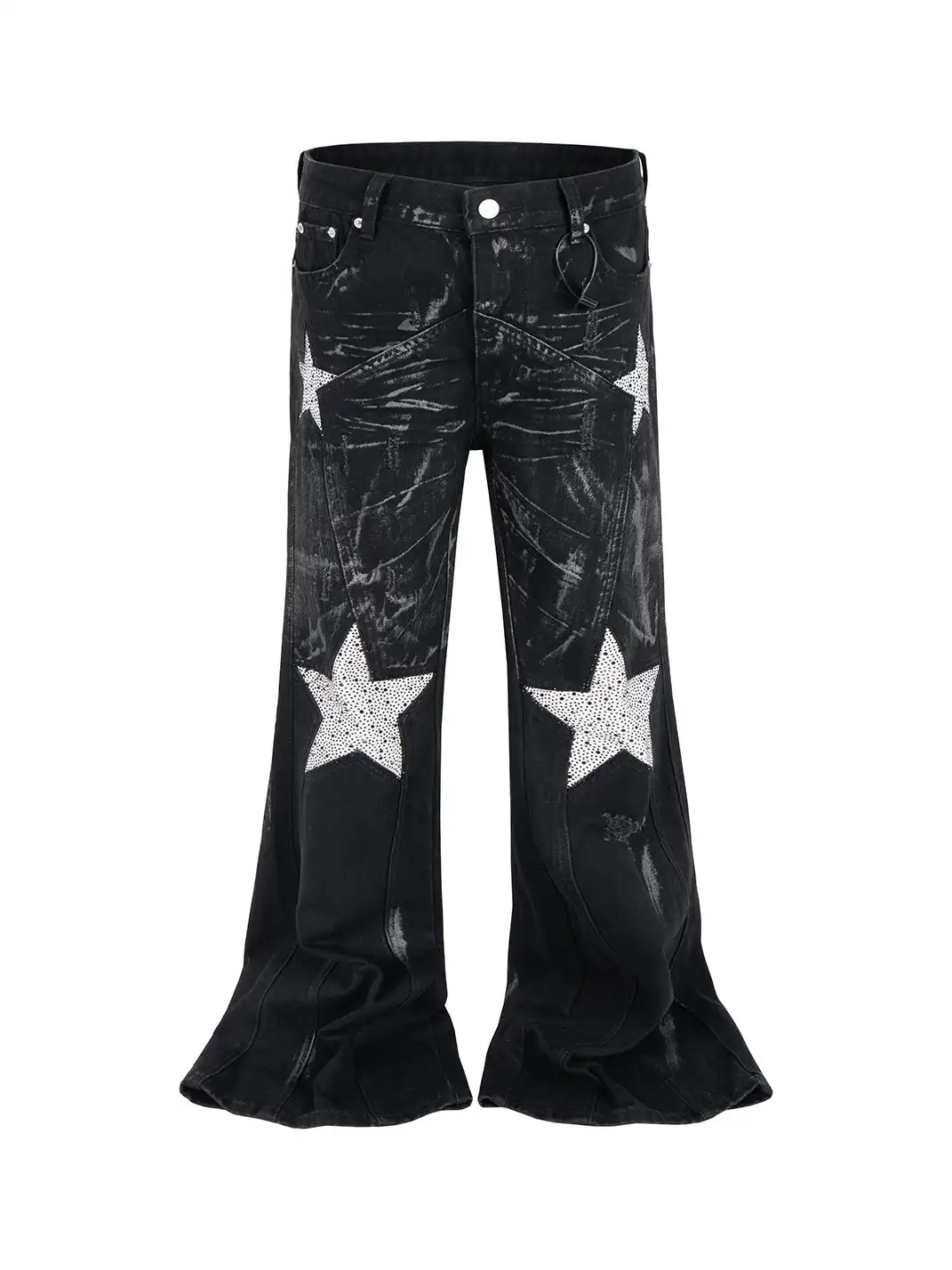 YIZILINGF | Rhinestone Pentagram Flare Jeans