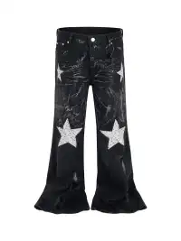 YIZILINGF | Rhinestone Pentagram Flare Jeans