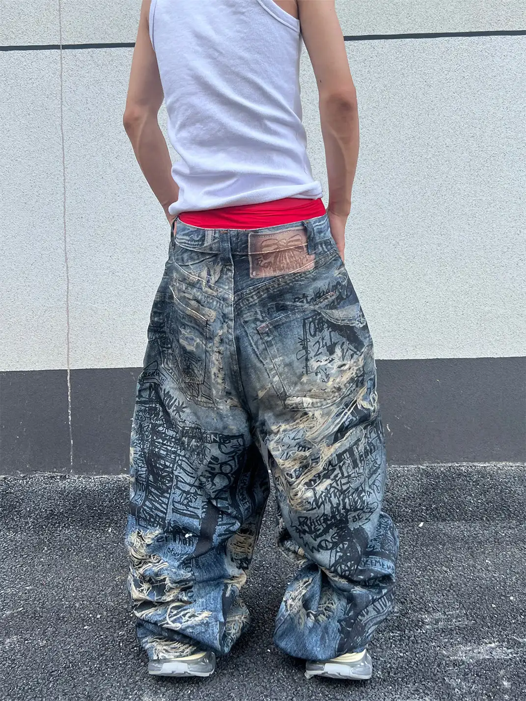 YIZILINGF | Ripped Trompe L'oeil 3D Printed Jeans
