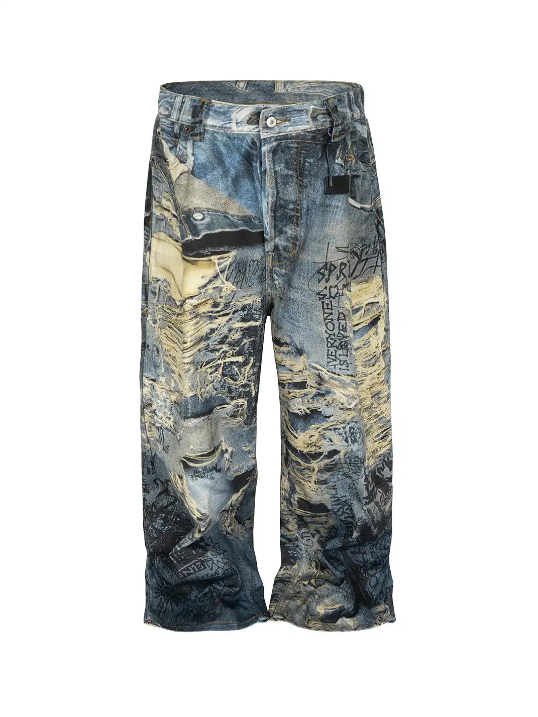 YIZILINGF | Ripped Trompe L'oeil 3D Printed Jeans