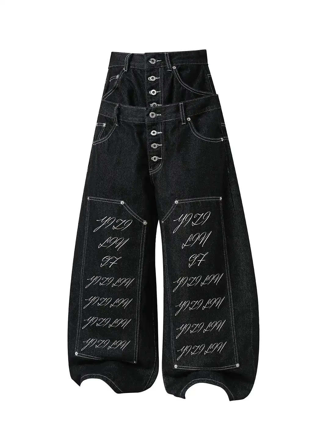 YIZILINGF | Double Waist Multi-Button Oversized Jeans