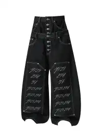 YIZILINGF | Double Waist Multi-Button Oversized Jeans