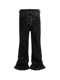 YIZILINGF | Ribbon Waxed Coated Flare Jeans