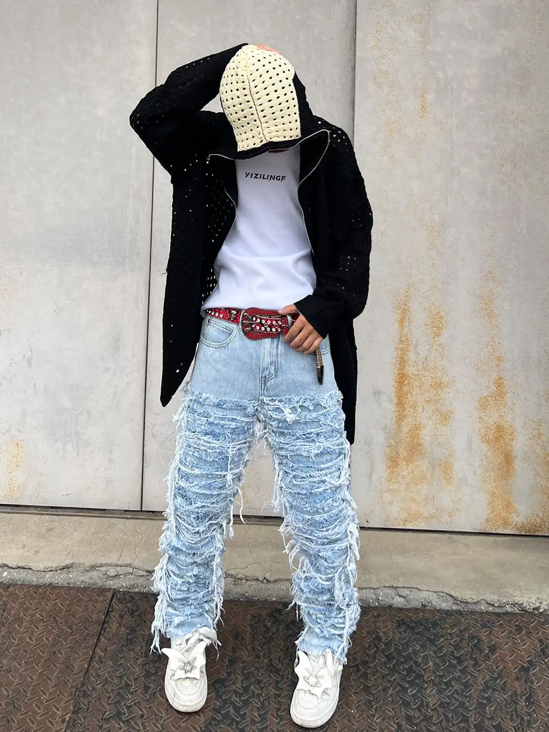 YIZILINGF | Washed Heavy-Duty Fringe Jeans