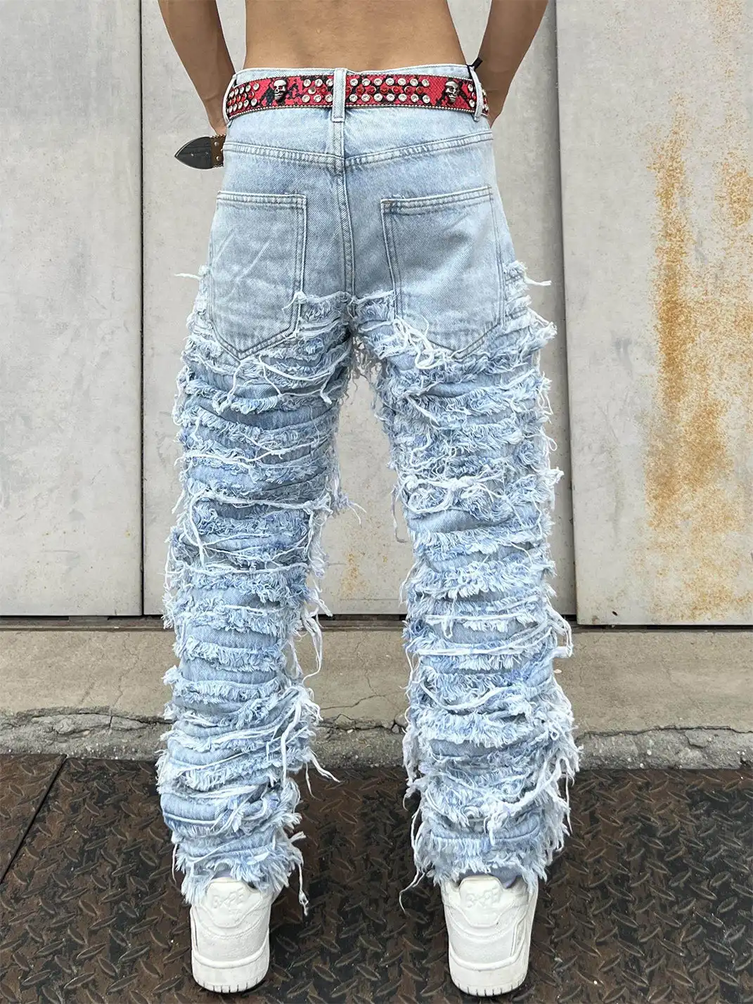 YIZILINGF | Washed Heavy-Duty Fringe Jeans