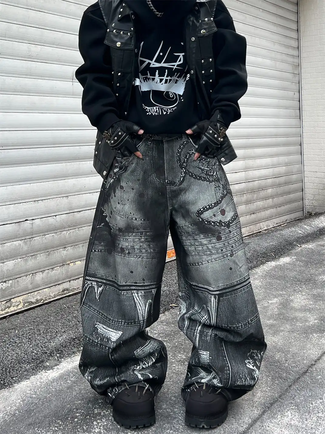 YIZILINGF | 3D Printed Curved Blade Silhouette Jeans