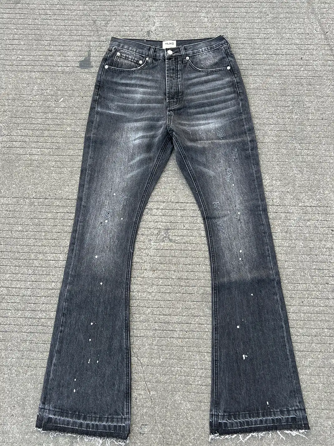YIZILINGF | Washed Ink Splash Flare Jeans