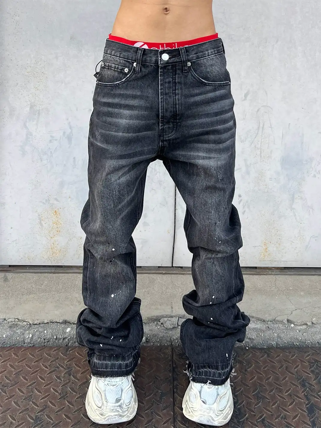 YIZILINGF | Washed Ink Splash Flare Jeans
