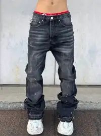 YIZILINGF | Washed Ink Splash Flare Jeans
