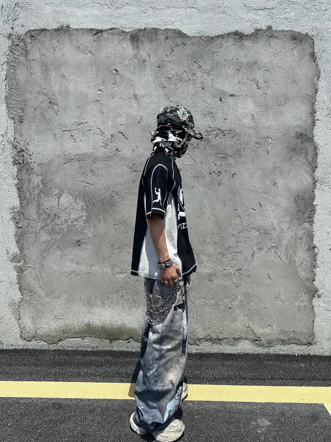 YIZILINGF | Punk Patchwork Badge T-Shirt