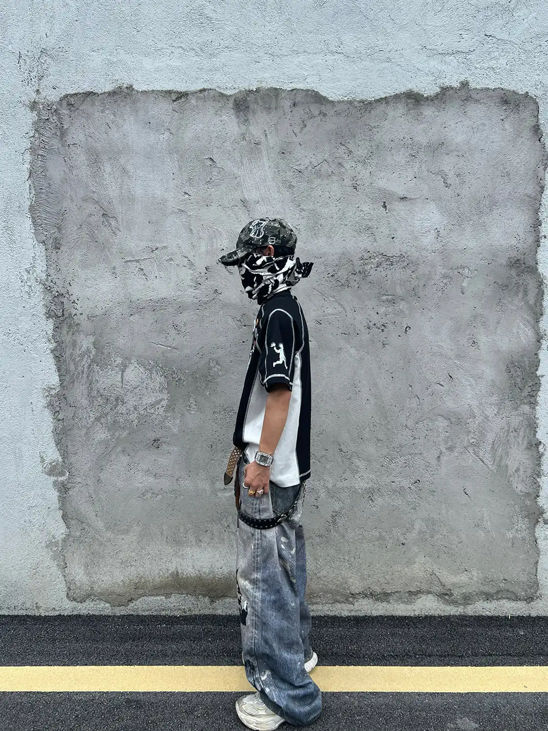 YIZILINGF | Punk Patchwork Badge T-Shirt