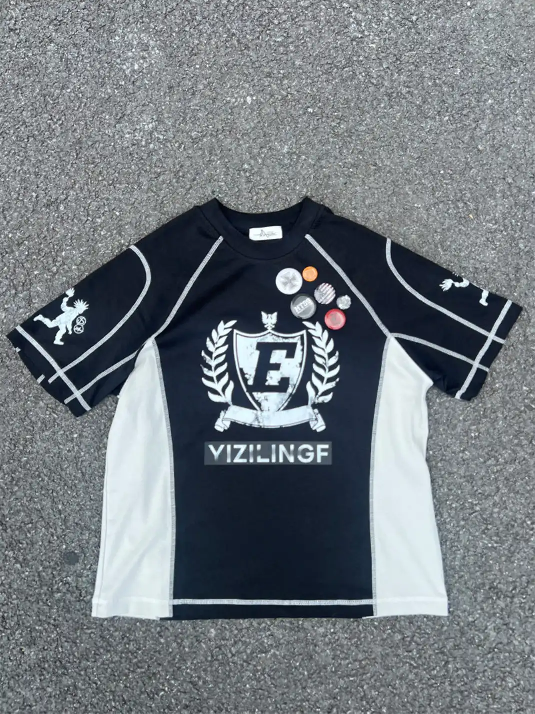 YIZILINGF | Punk Patchwork Badge T-Shirt