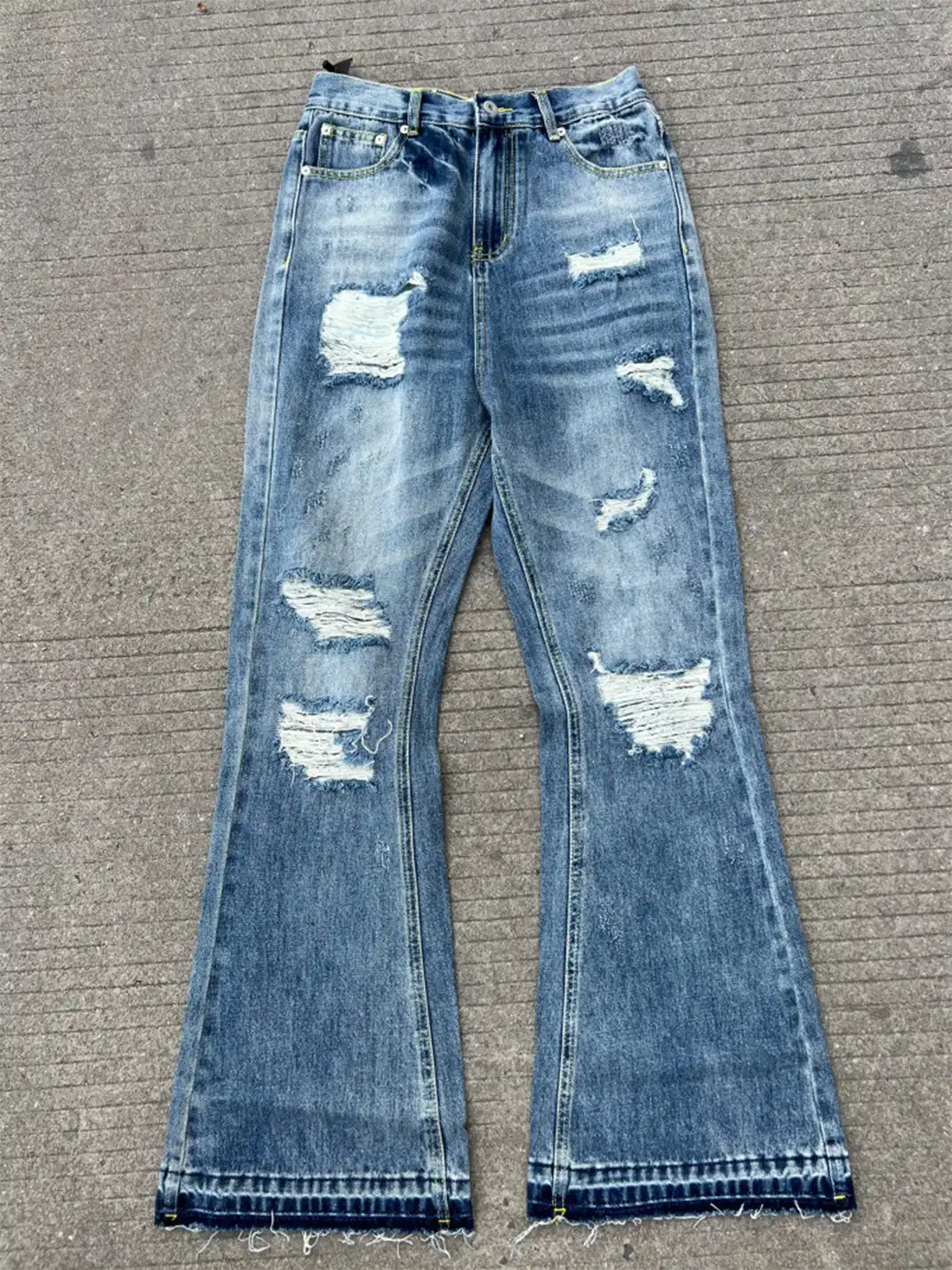 YIZILINGF | Ripped Washed Denim Jeans