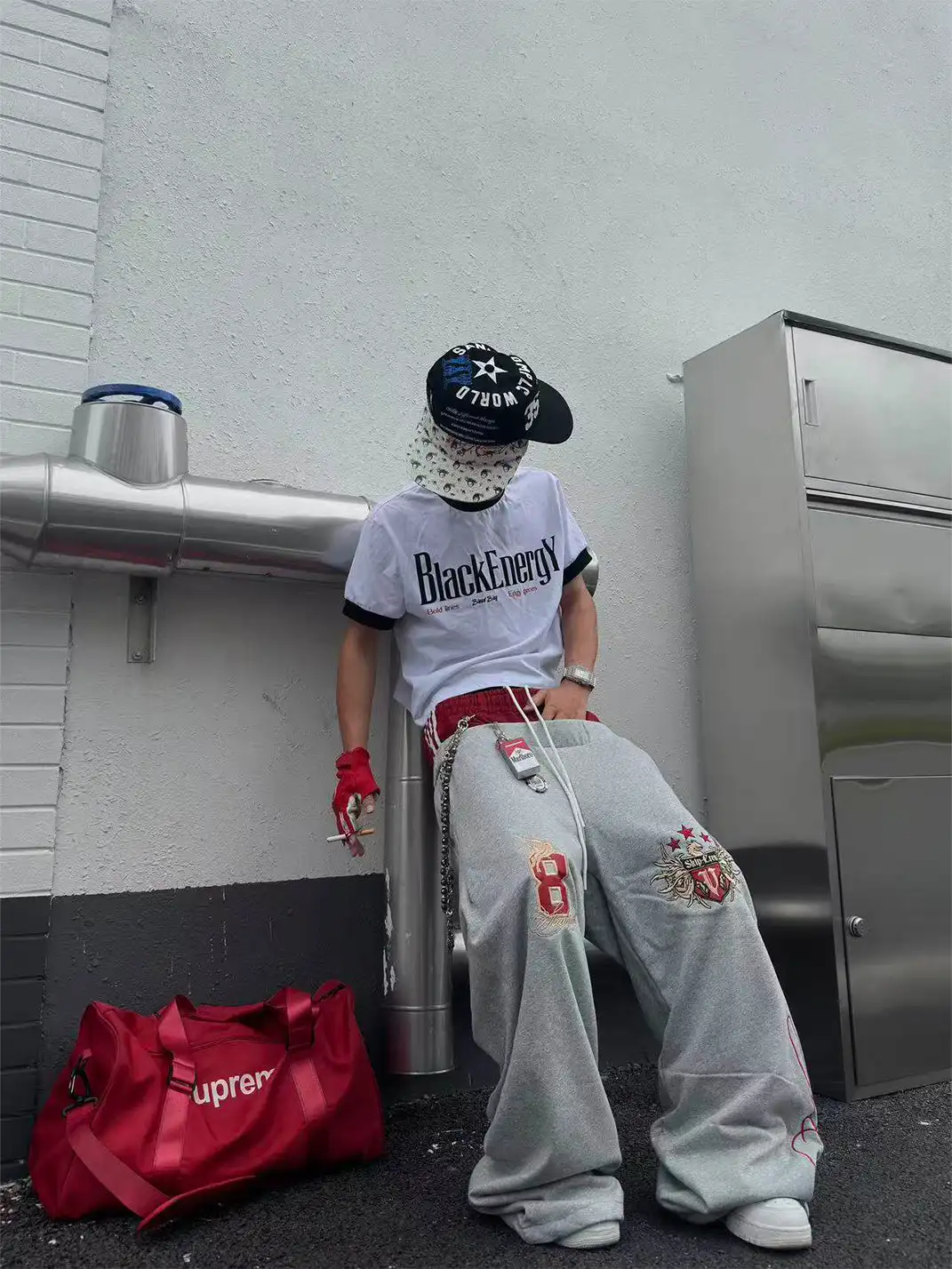 YIZILINGF | Double Waist Spliced Badge Embroidered Sweatpants