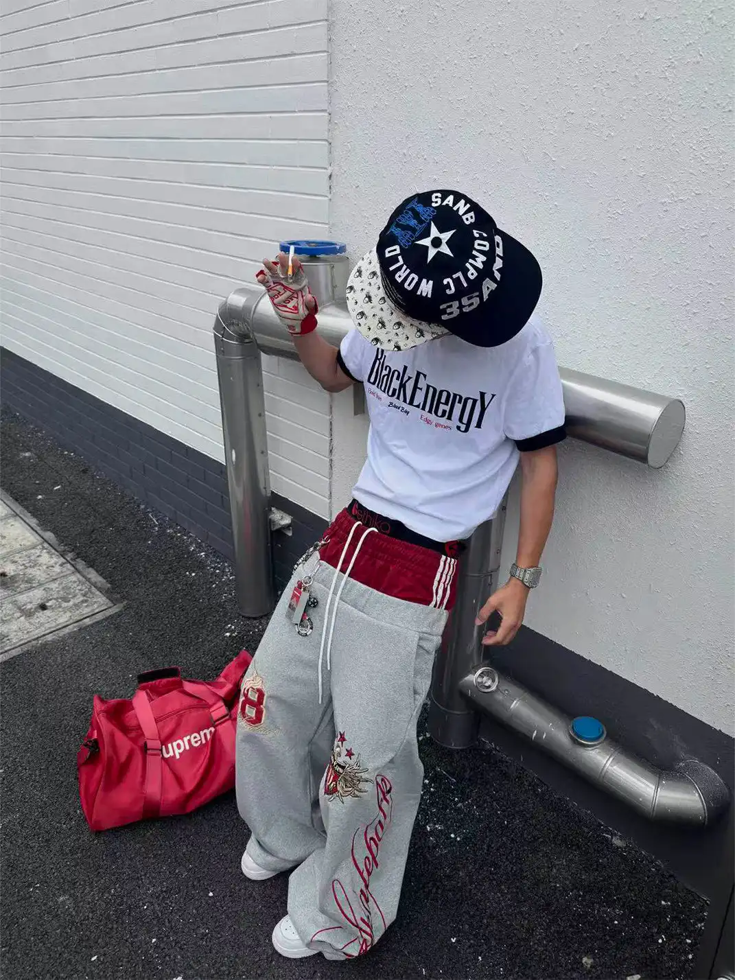 YIZILINGF | Double Waist Spliced Badge Embroidered Sweatpants