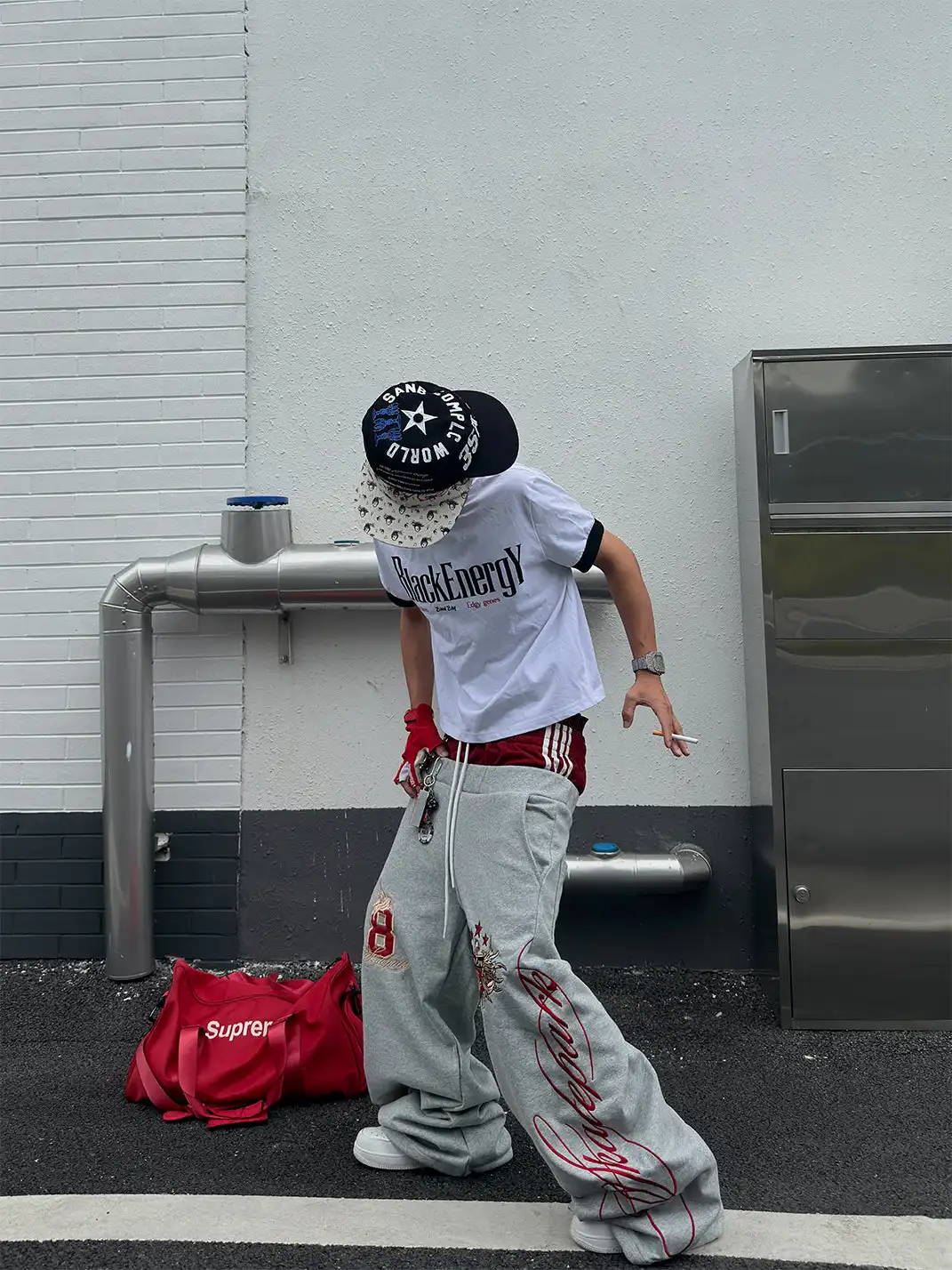 YIZILINGF | Double Waist Spliced Badge Embroidered Sweatpants