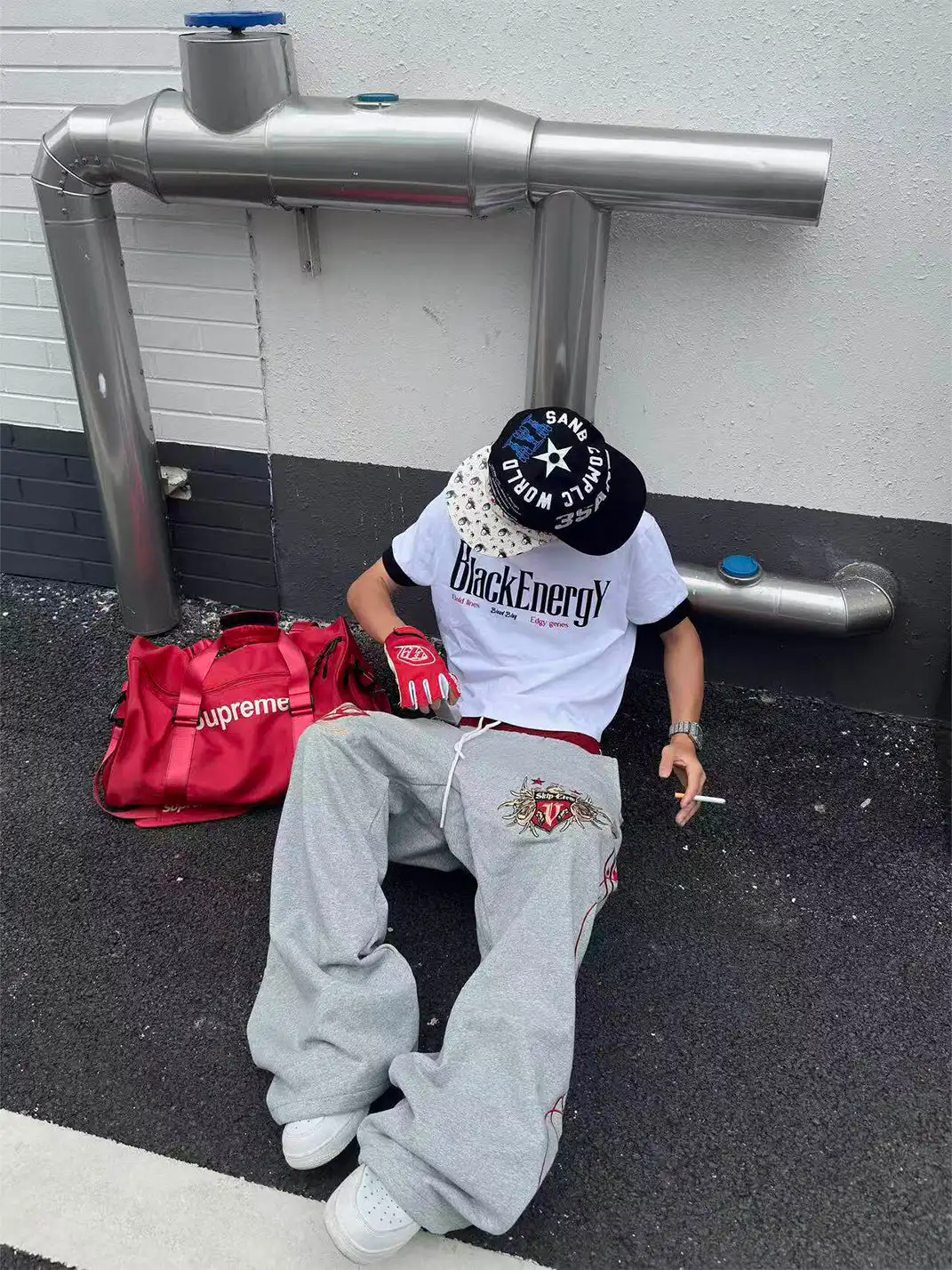 YIZILINGF | Double Waist Spliced Badge Embroidered Sweatpants