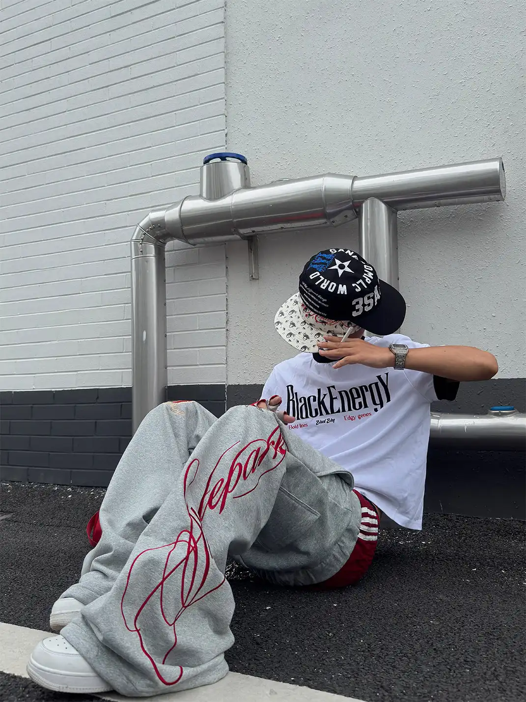 YIZILINGF | Double Waist Spliced Badge Embroidered Sweatpants