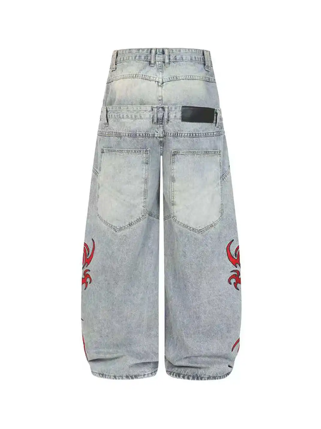 YIZILINGF | Dragon Embroidered Double Waist Jeans