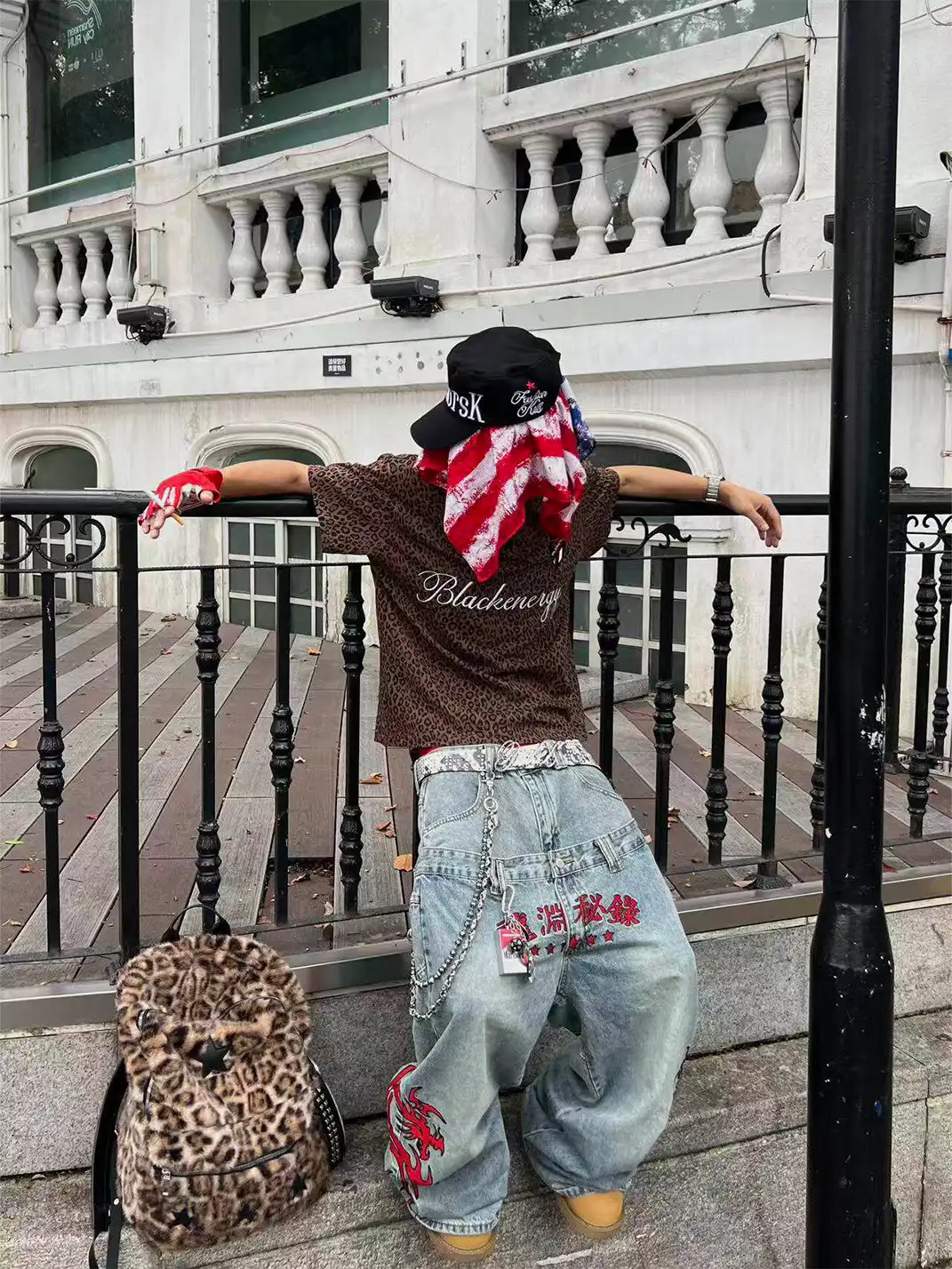 YIZILINGF | Dragon Embroidered Double Waist Jeans