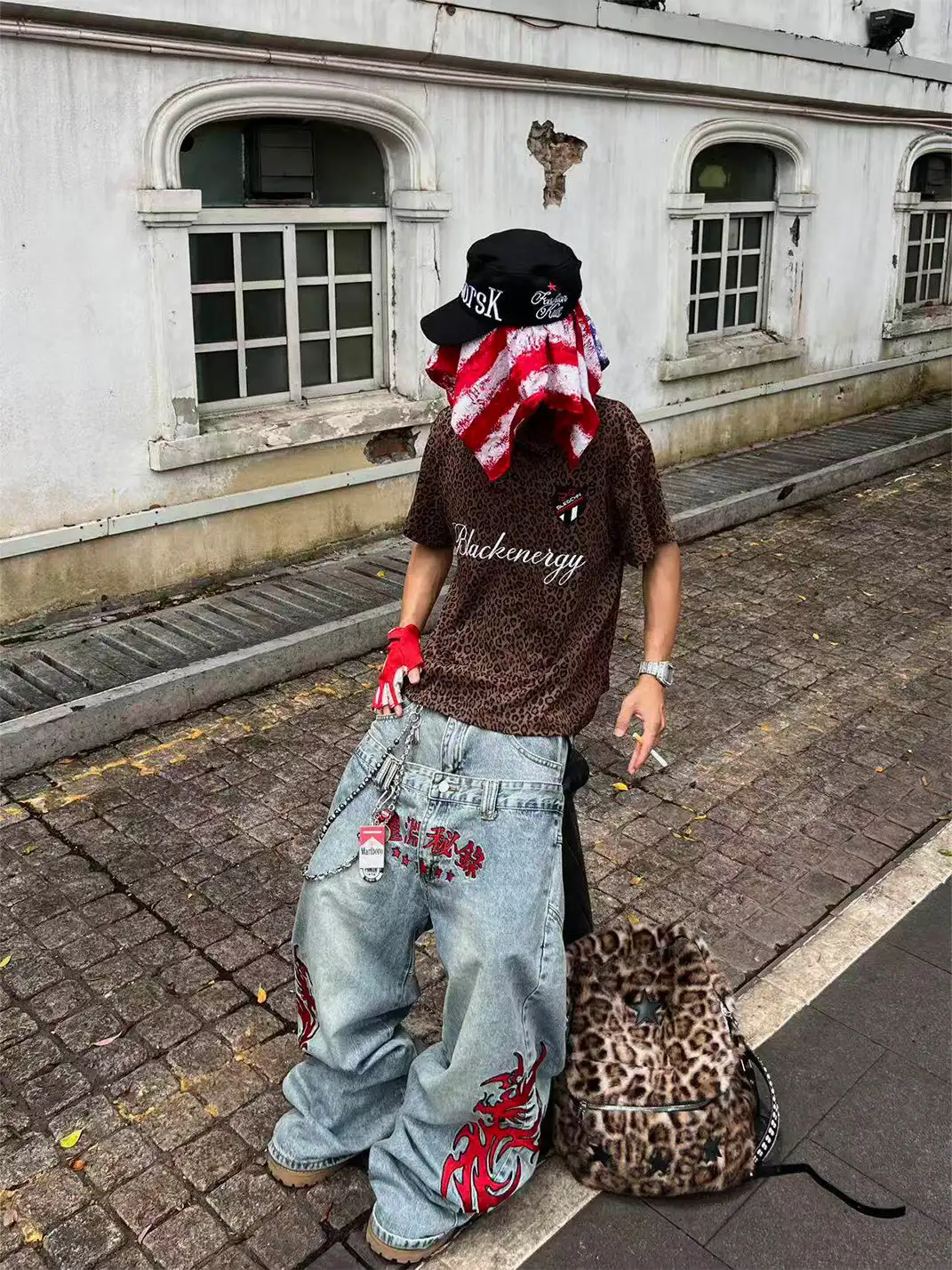 YIZILINGF | Dragon Embroidered Double Waist Jeans
