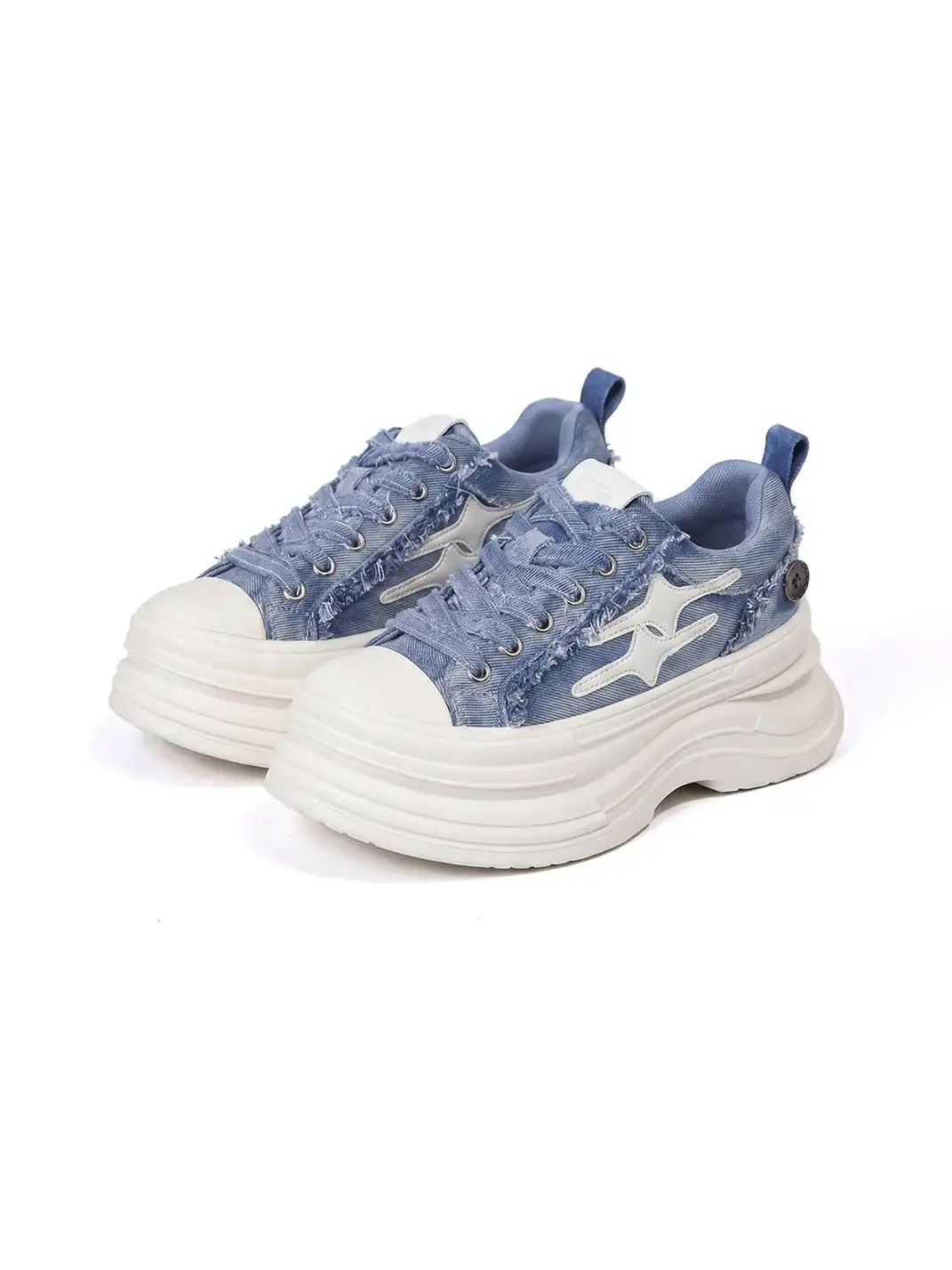KILLWINNER | 7cm Height-Increasing Raw Edge Canvas Sneakers-Blue