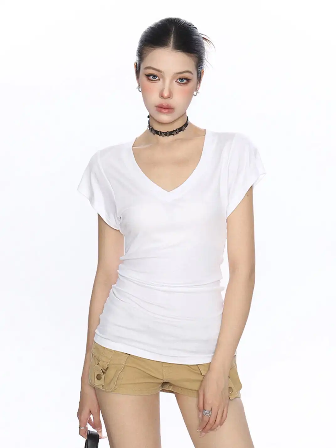 BIGGOLD | V-Neck Stacked Shoulder Regular Fit T-Shirt