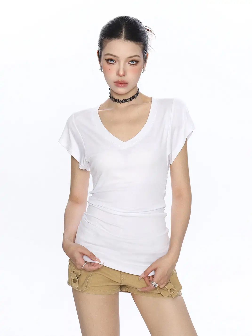 BIGGOLD | V-Neck Stacked Shoulder Regular Fit T-Shirt