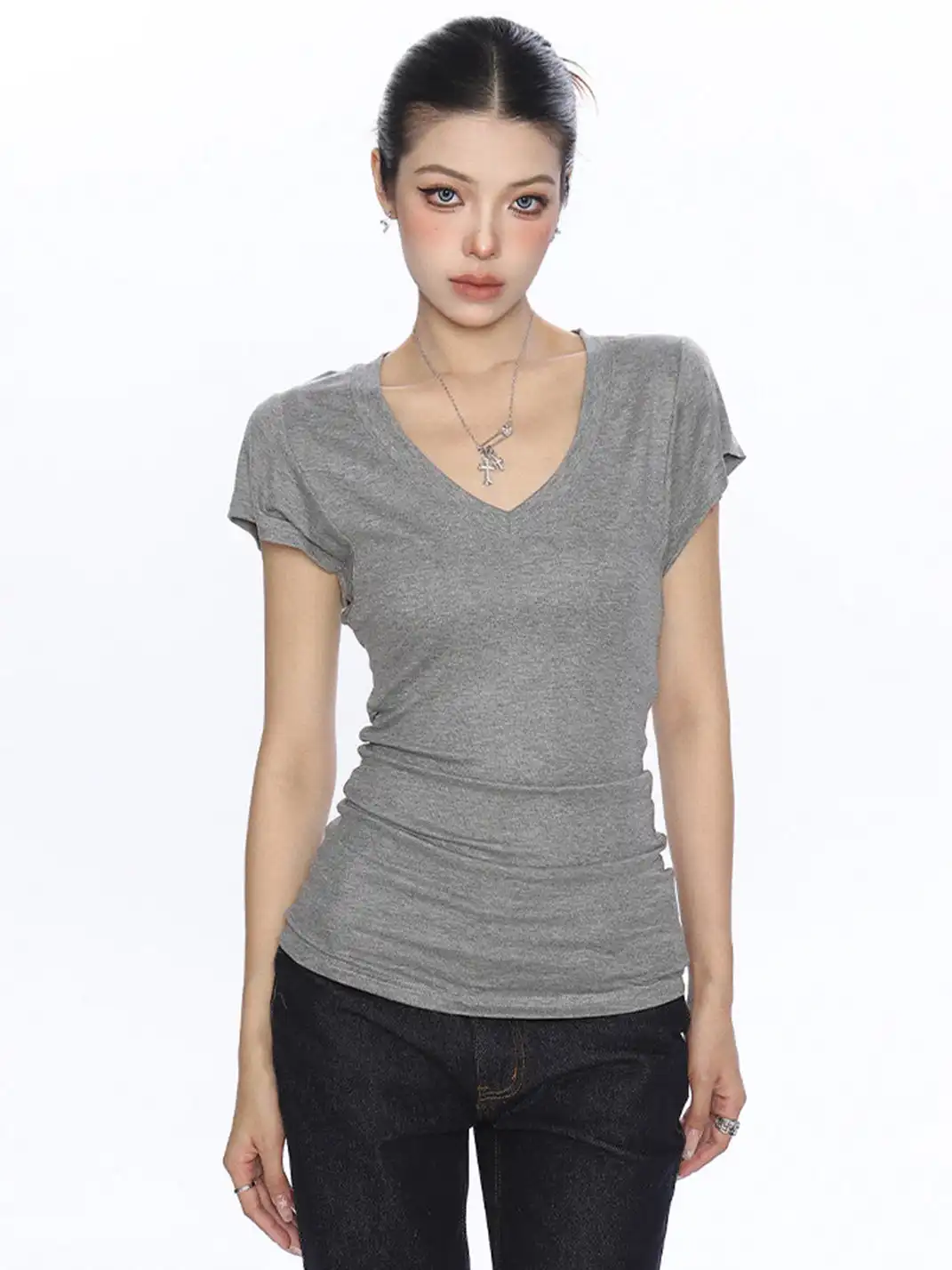 BIGGOLD | V-Neck Stacked Shoulder Regular Fit T-Shirt