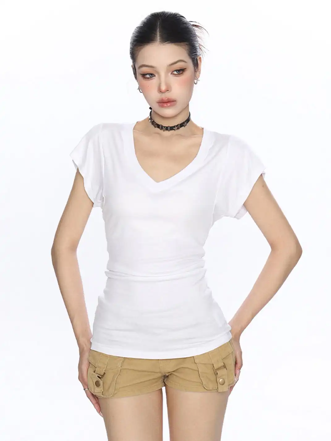 BIGGOLD | V-Neck Stacked Shoulder Regular Fit T-Shirt