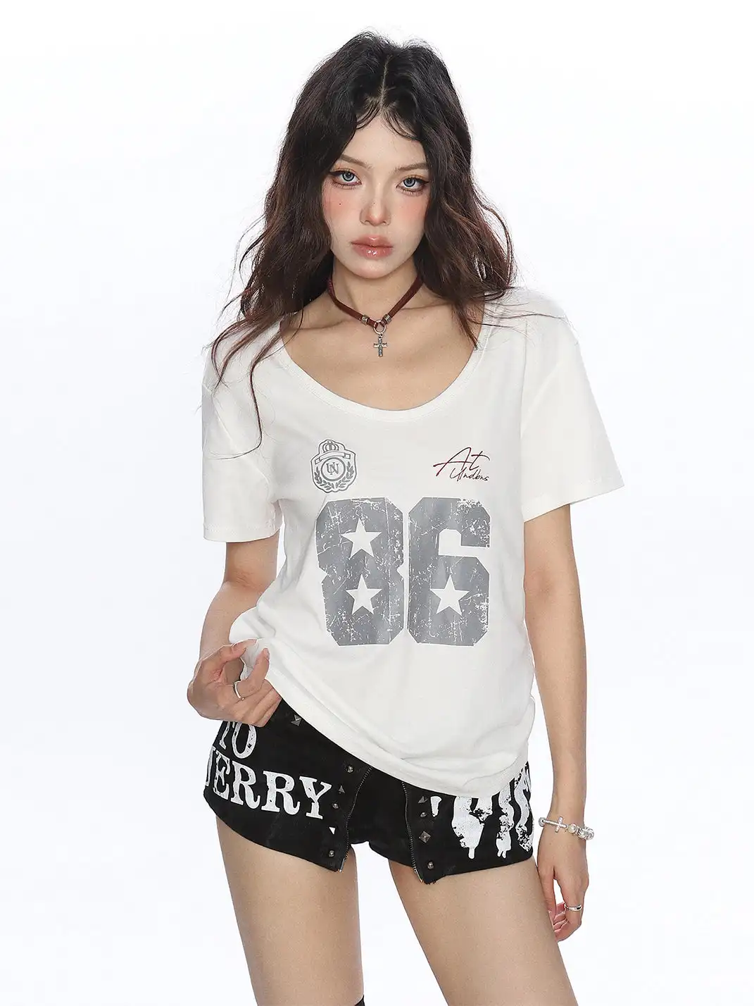 BIGGOLD | Letter Printed U-Neck T-Shirt