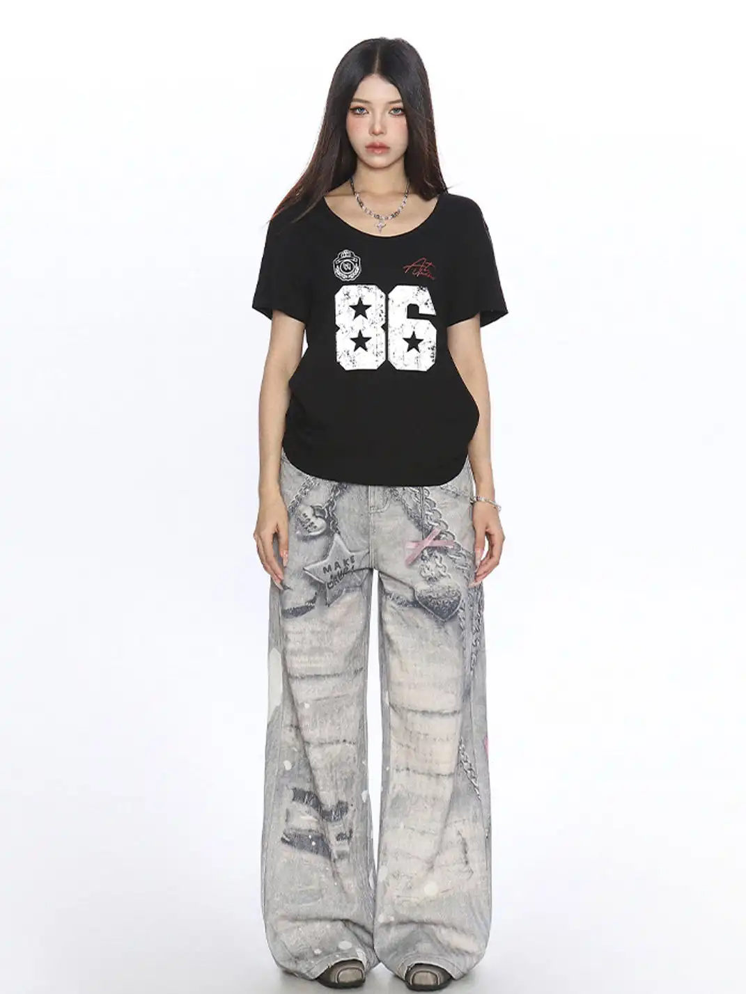 BIGGOLD | Letter Printed U-Neck T-Shirt