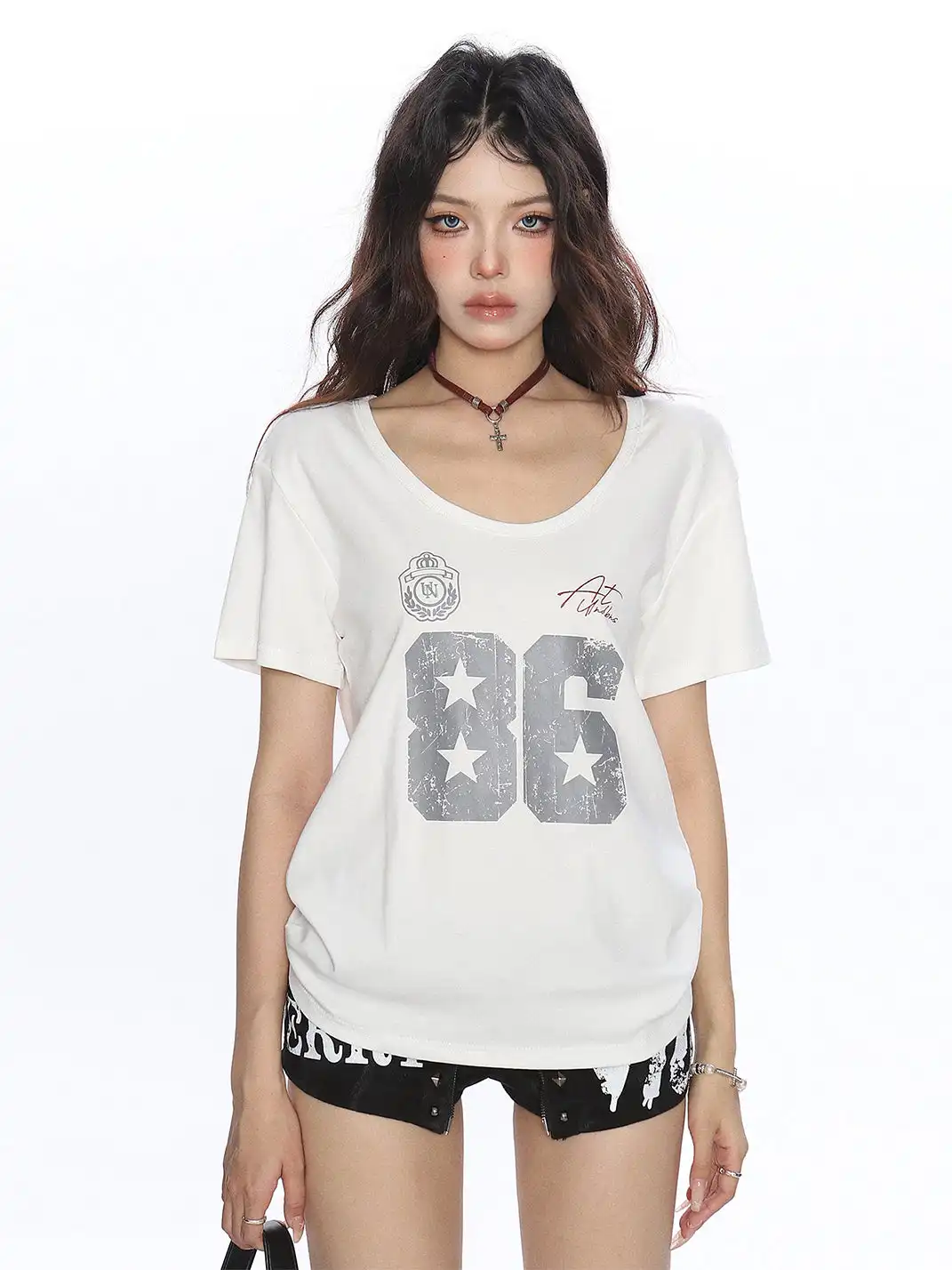 BIGGOLD | Letter Printed U-Neck T-Shirt