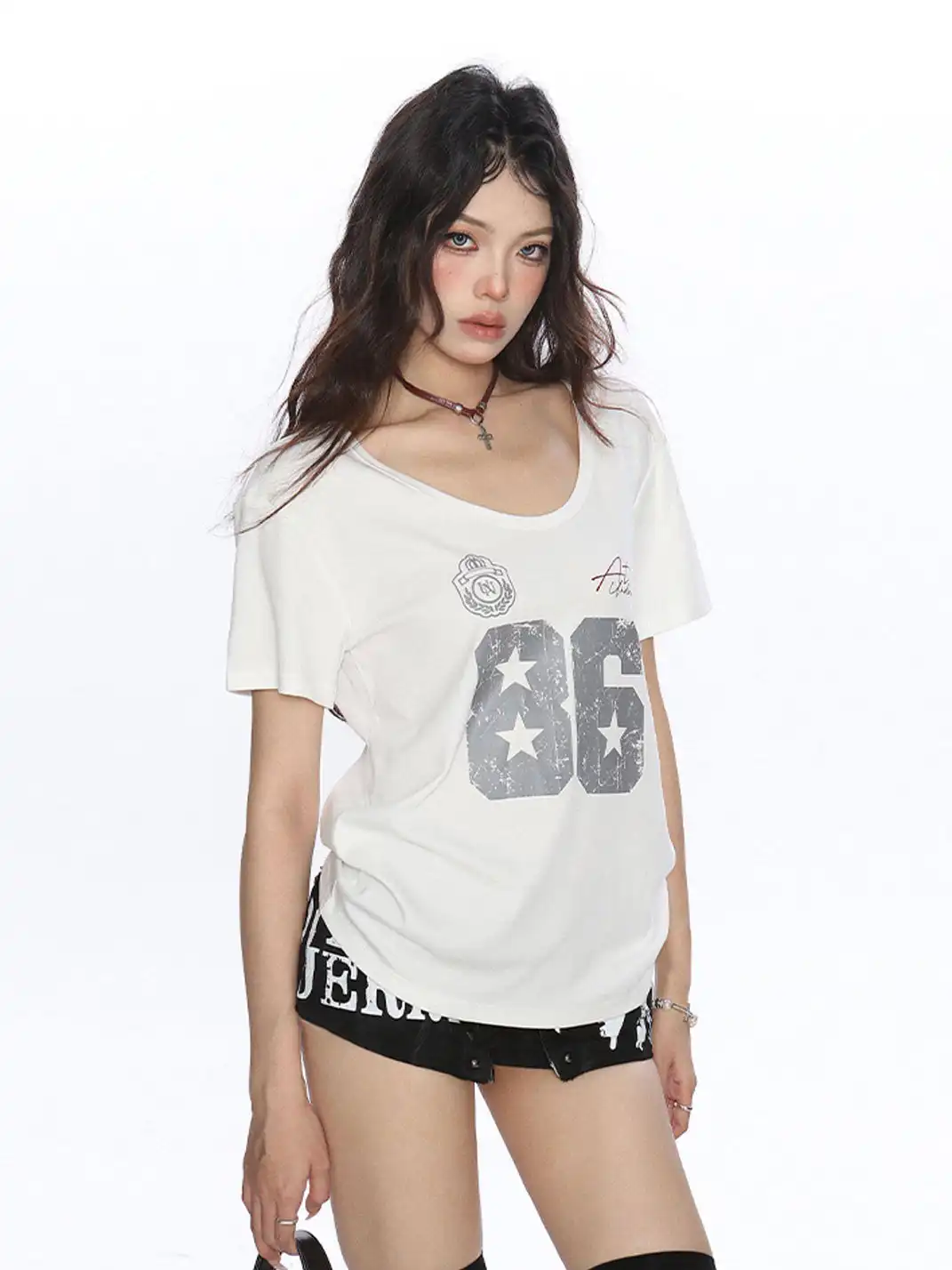 BIGGOLD | Letter Printed U-Neck T-Shirt