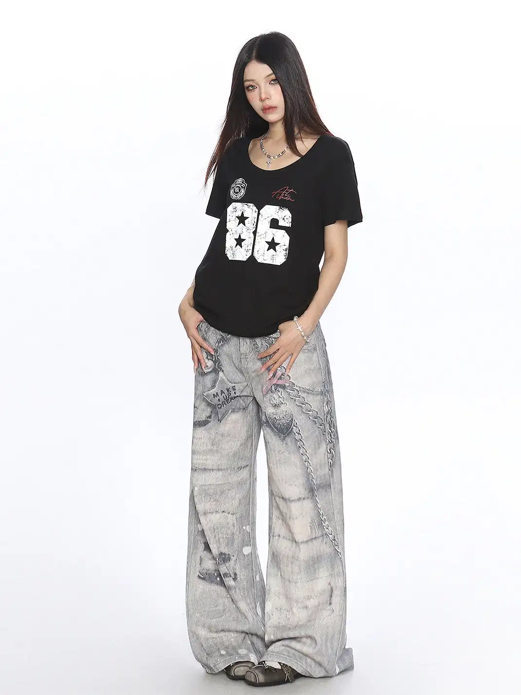 BIGGOLD | Letter Printed U-Neck T-Shirt