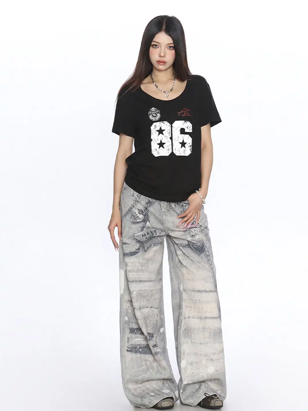 BIGGOLD | Letter Printed U-Neck T-Shirt