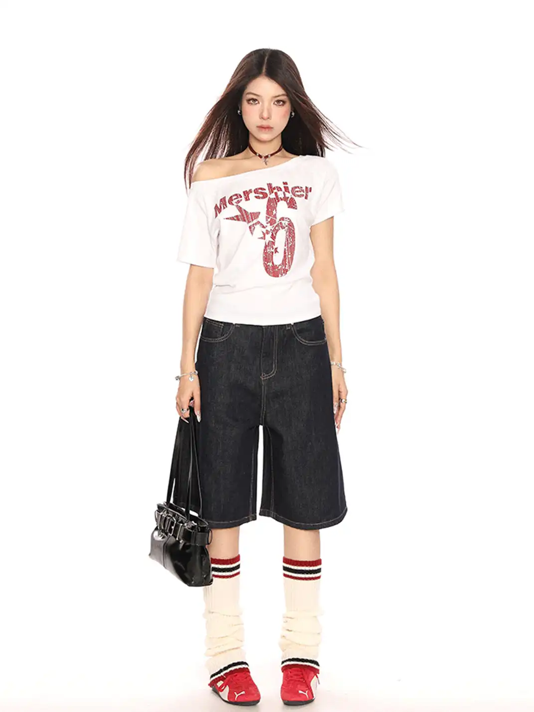 BIGGOLD | Asymmetrical Shoulder Letter Print T-Shirt