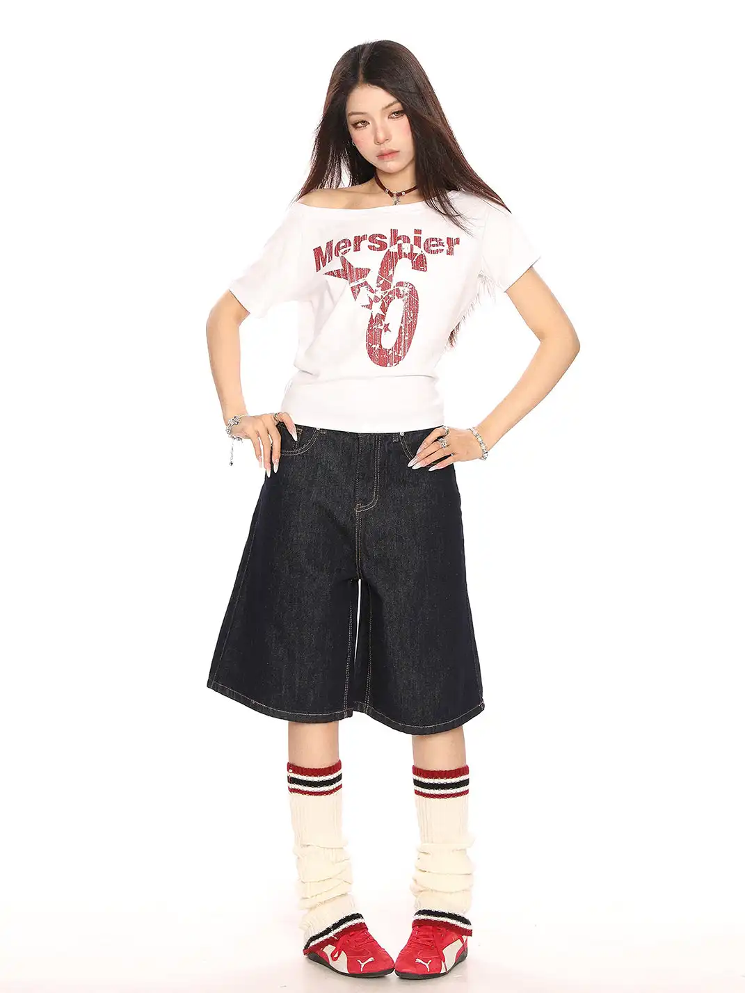 BIGGOLD | Asymmetrical Shoulder Letter Print T-Shirt