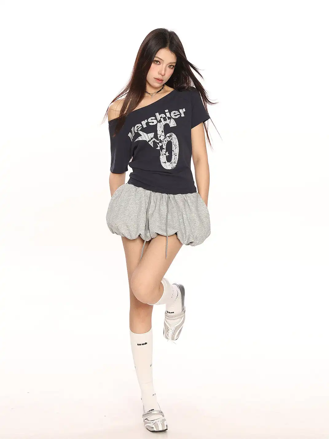 BIGGOLD | Asymmetrical Shoulder Letter Print T-Shirt