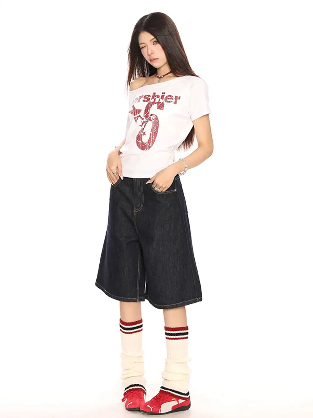 BIGGOLD | Asymmetrical Shoulder Letter Print T-Shirt