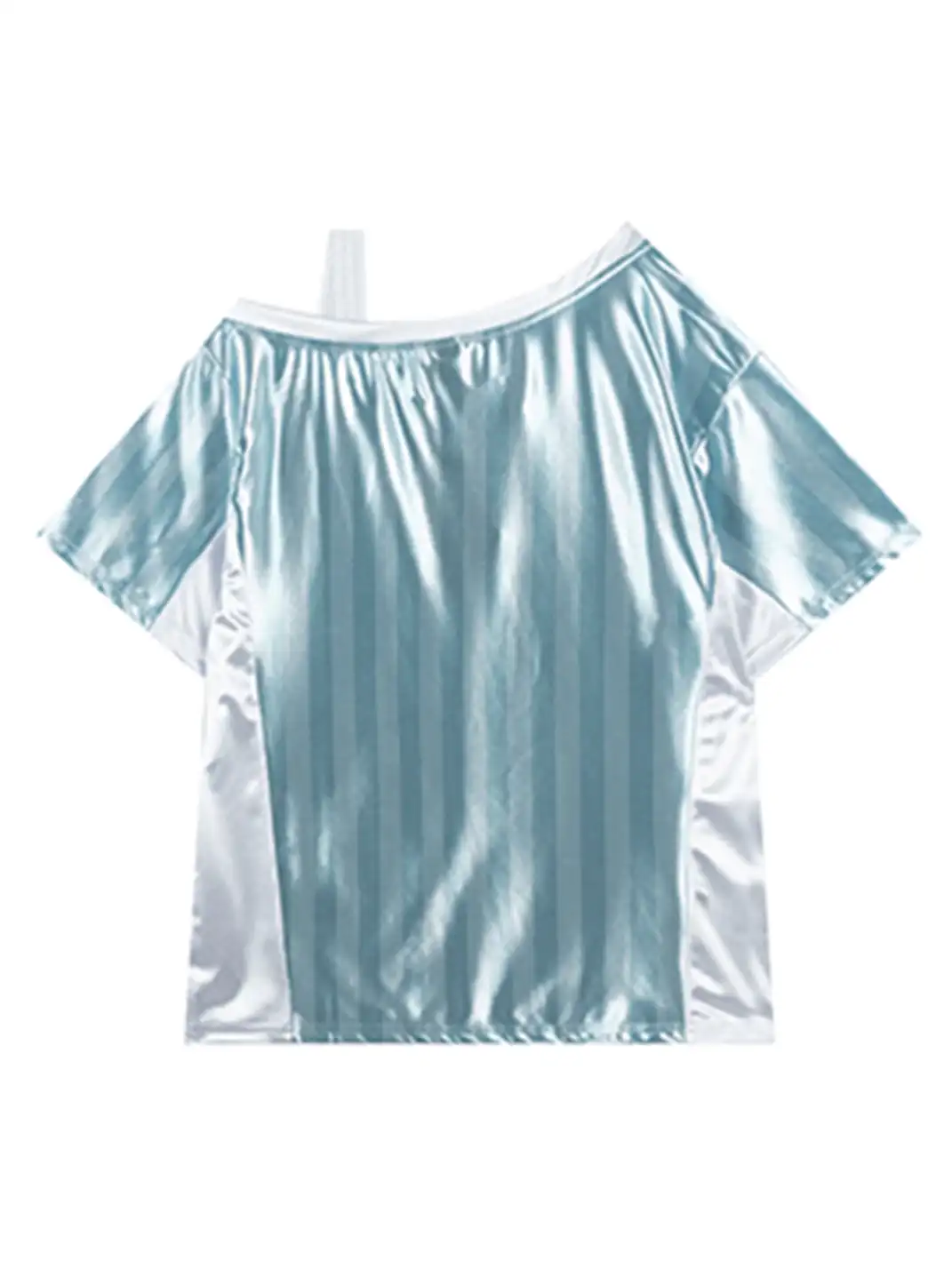 BIGGOLD | Lace Spliced Striped Asymmetrical Shoulder T-Shirt