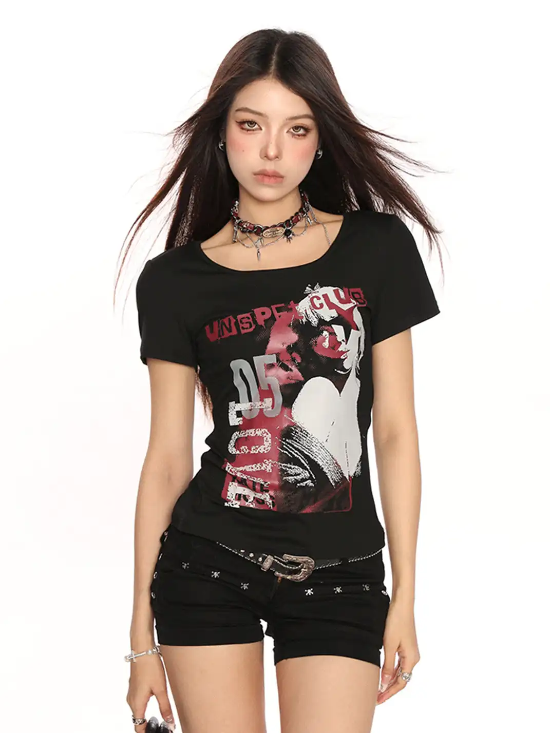 BIGGOLD | Punk Y2K Straight Shoulder T-Shirt