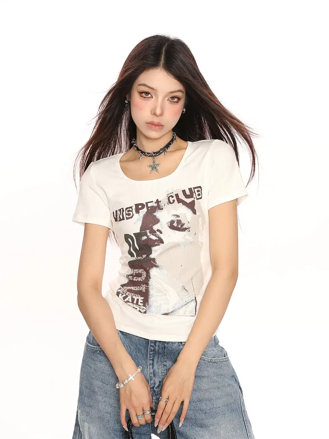 BIGGOLD | Punk Y2K Straight Shoulder T-Shirt