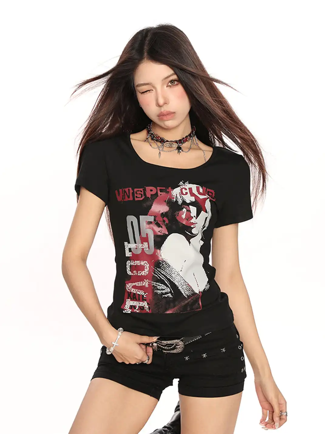 BIGGOLD | Punk Y2K Straight Shoulder T-Shirt