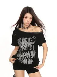 BIGGOLD | Graffiti Ripped Asymmetrical Shoulder T-Shirt