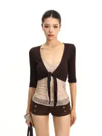 BIGGOLD | Lace-up Cardigan Three-Quarter Sleeve Layered Top