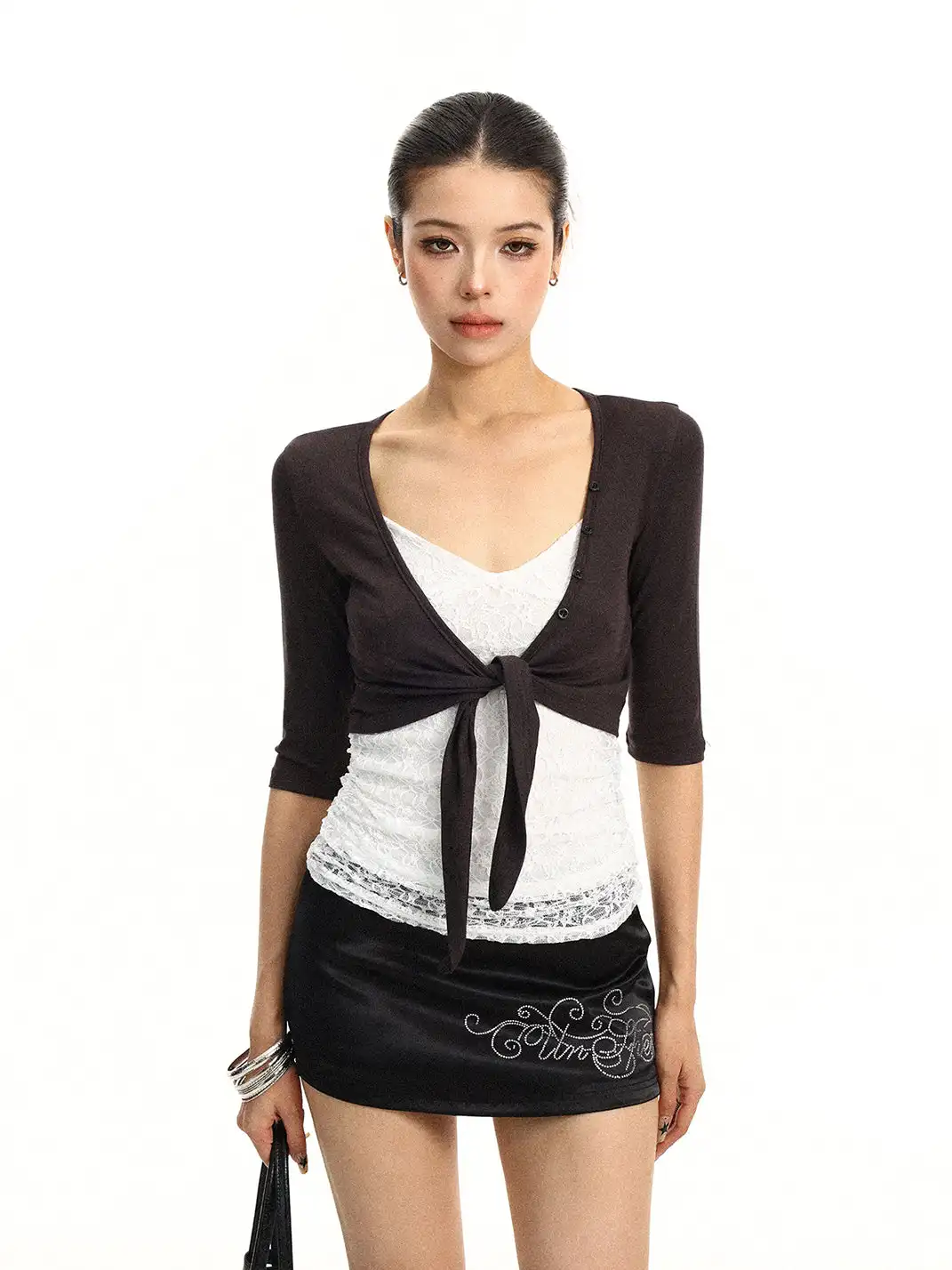 BIGGOLD | Lace-up Cardigan Three-Quarter Sleeve Layered Top