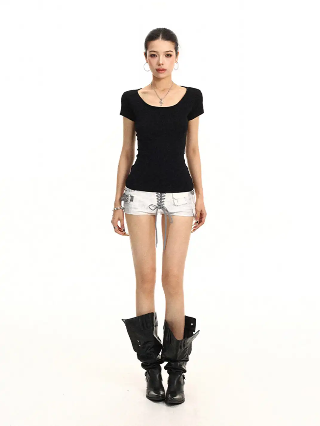 BIGGOLD | Lace-up Waist Cinched T-Shirt